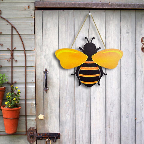 MACLARONX Wooden Bumble Bee Decor 12" Large Honey Bee Cutouts Wall Sign Crafts for Porch front door Home Patio Yard Garden Home Decorations...