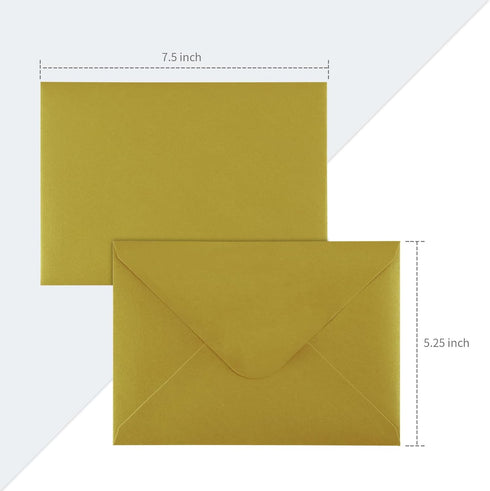 50 Pack 5x7 Envelopes,A7 Invitation envelopes V Flag 5.25 x 7 .25 for 5x7 Cards,Ideal for Invitations,Weddings,Parties,Greeting Cards,Photos(Gold ...