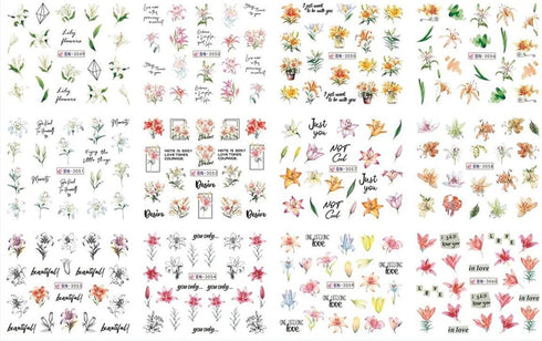 Flowers Nail Art Stickers 12 Sheets Spring Nail Decals Blooming Lily Floral Water Transfer Nail Stickers for Women Girls Summer Flower Nail Art Su...