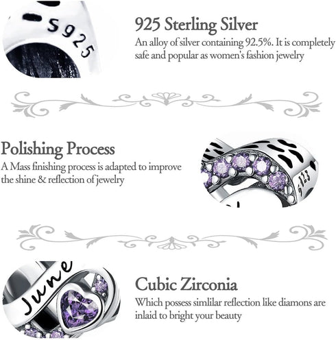 November Birthstone Charm 925 Sterling Silver for Bracelet Necklace Mother's Day (June)...
