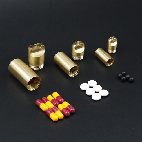 Brass Seals Bottles Keychain,Portable Waterproof Pill Case Key Chain, Mini Canister Medicine Capsule Bottle Pill Container for Outdoor Camping & T...