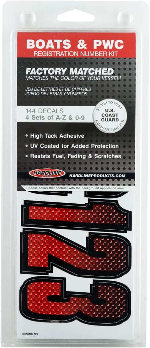 Hardline Products Series 300 Factory Matched 3-Inch Boat & PWC Registration Number Kit, Red/Black - REBKG300...