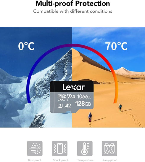 Lexar 128GB Professional 1066x micro SD Card w/ SD Adapter, UHS-I, U3, V30, A2, Full HD, 4K, Up To 160/120 MB/s, for Action Cameras, Drones, Smart...