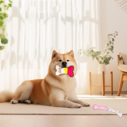 4 Pack Puppy Chew Toys for Teething Small Dogs, Pink Soft Rubber Dog Teething Toys Set for Puppies, Cute Squeaky Dog Toys for Small Breed Cleaning...