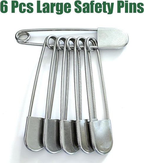 6 Pack Large Safety Pins, 5 Inches Heavy Duty Stainless Steel Oversize Safety Pins, Extra Large Pins for Blankets, Heavy Laundry, Crafts and Decor...