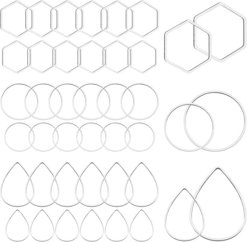 60pcs Hoop Earrings for Jewelry Making,Earring Finding Hoop Hypoallergenic Teardrop Hexagon Round Earring Hoop Open Bezel Pendant Frame for DIY Ea...