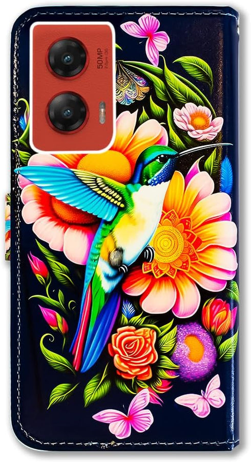Bcov Case for Moto G Stylus 5G 2024,Hummingbird Butterfly Flowers Leather Flip Phone Case Wallet Cover with Card Slot Holder Kickstand for Motorol...