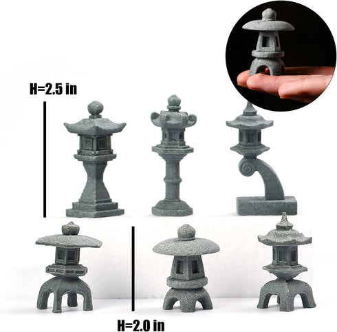 Miniature Japanese Lantern Pagoda Figurines Asian Decor Fish Tank Aquarium Ornament Fairy Garden Accessories Zen Terrarium Bonsai Decorations (6 S...