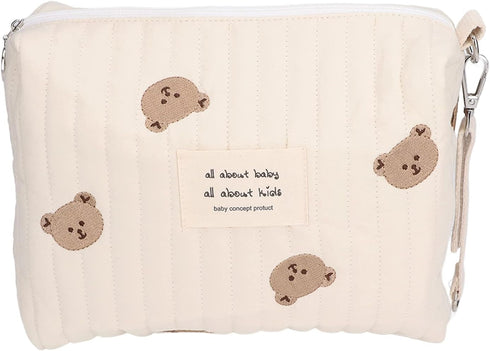 Outdoor Diaper Bag, Convenient Cotton Cloth Large Capacity Diaper Storage Bag Multifunctional Reusable Portable for Travel for Mother(Bear embroid...