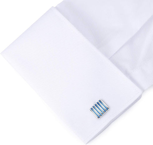 HONEY BEAR Rectangle Striped Cufflinks for Mens Business Wedding Gift Blue...