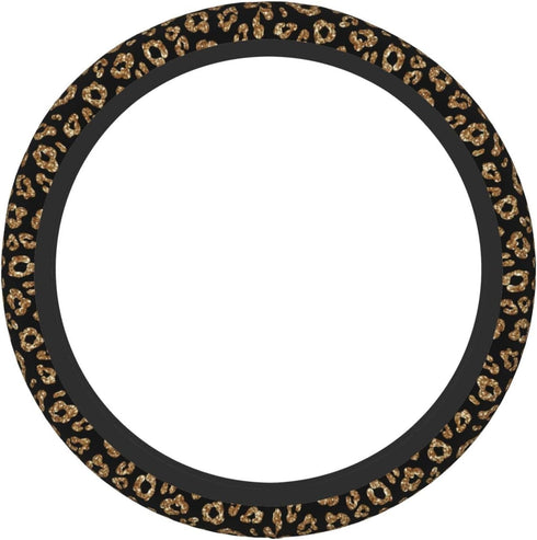 Leopard Cheetah Print Animal Gold Black Steering Wheel Cover for Women Men Girls Car Accessories Decor Anti-Slip Neoprene Auto Steering Wheel Cove...