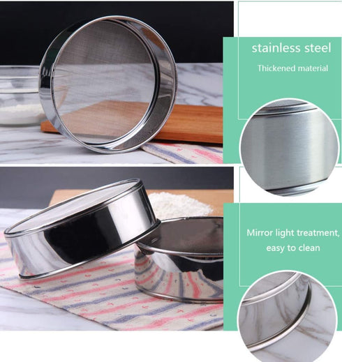 2 pack (60/40 Mesh) Professional 6/8/9.5 Inch, Round Flour Sifter for Baking - Flour Sieve Fine Mesh - Premium Rustproof Stainless Steel (9.5" (24...