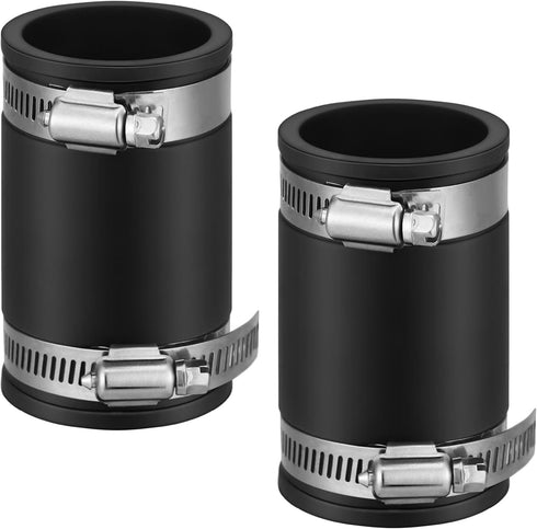 2 Pcs Flexible TPE Coupling with Stainless Steel Clamps for Plastic and Copper Plumbing Connections, High Temperature Resistant Material, Black (1...