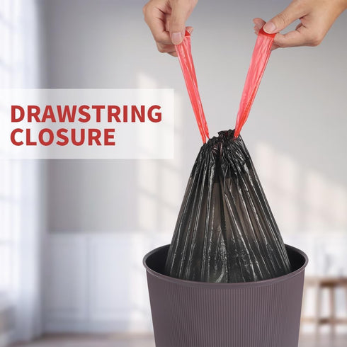 drawstring garbage bag,Capacity 4 gallons black drawstring garbage bag 17.7 * 19.6inch 15 pieces/roll 75 pieces in total PE material...