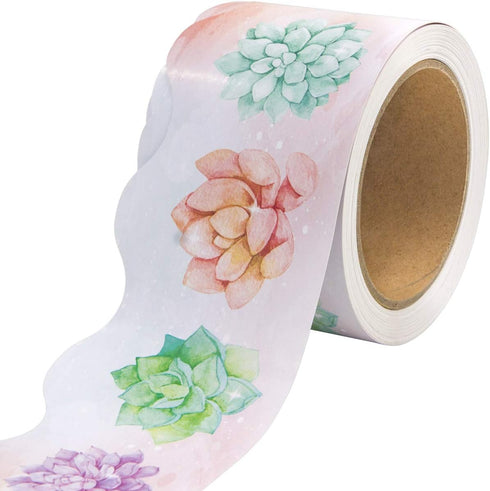Watercolor Succulent Bulletin Board Border Trimmer for Classroom 36ft One Roll...