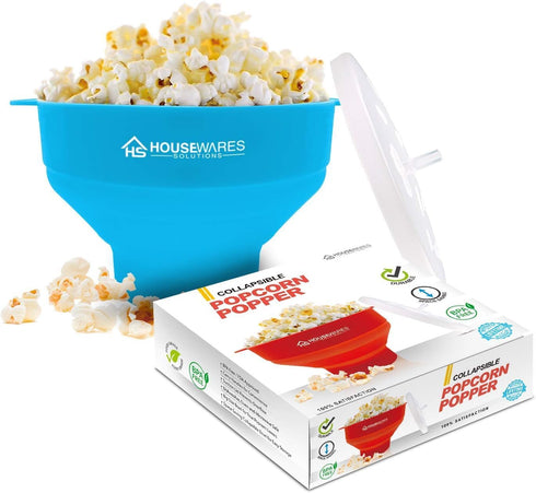 Collapsible Silicone Microwave Hot Air Popcorn Popper Bowl With Lid and Handles - Aqua...