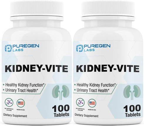 Puregen Labs Kidney-Vite | Premier Kidney, Renal Support | Non-GMO, Gluten-Free, No Artificial Color Additives | 2 Pack – Total 200 Tablets...