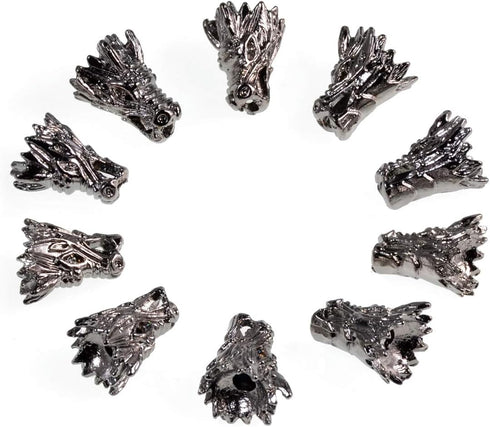 AD Beads Solid Metal 10 Pieces 12x15mm Gunmetal Dragon head Spacer Beads for necklace bracelet craft design...