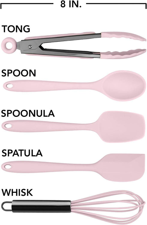 Country Kitchen Set of Five Pink and Gunmetal Silicone MINI Kitchen Utensil Set...