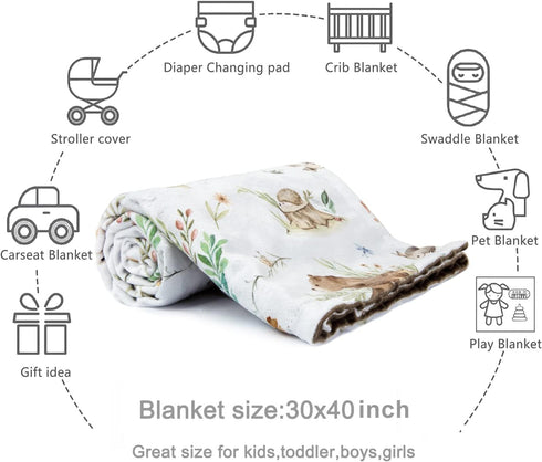 HOMRITAR Baby Blanket for Boys Girls Soft Plush Minky Blanket with Double Layer Dotted Backing for Toddler Nursery with Woodland Animals Printed 3...