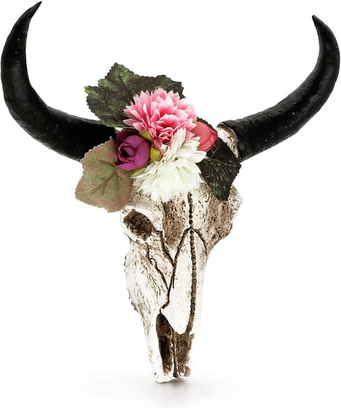 alikiki Floral Cow Skull Wall-Decor –DIY Faux Bull Skull Head Wall Hanging 3D Boho Chic Decor Western Steer Bison Animal Wall Sculpture w/Dreamcat...