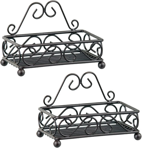 Decorative Sponge Holder for Kitchen Sink by Home Design | Scroll Design in Steel with Bronze Finish | Raised Feet and Raised Back | Caddy Organiz...