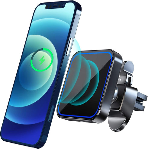 Magnetic Wireless Car Charger - MagSafe Compatible Car Mount Wireless Charger - Air Vent Mount with Included Power Supply for iPhone 14, 13, 12 - ...