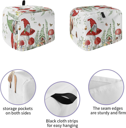 Mushroom Gnomes Toaster Cover 2 Slice, Small Kitchen Appliance Covers, Spring Floral Teal Botanical Toaster Oven Cover with Loop, Bread Machine Co...