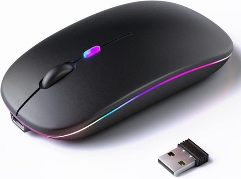 Wireless Bluetooth Mouse, Rechargeable LED Dual Mode Mouse (Bluetooth 5.2 and USB Receiver) Portable Silent Mouse,for Laptop/Desktop/Tablet(Black)...