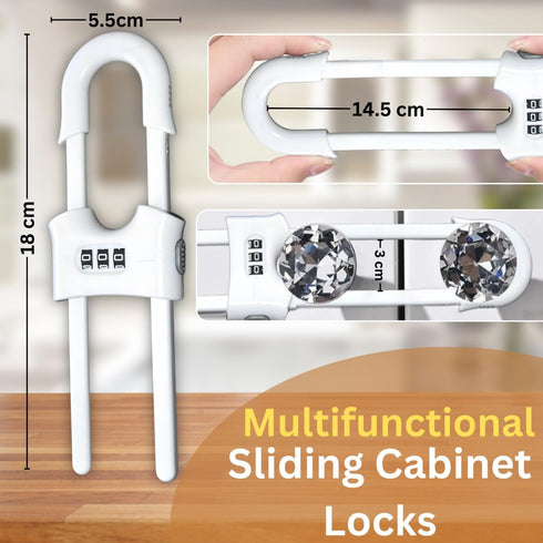 Premium Child-Proof Safety Bundle: 6 Sets of Adjustable Sliding Cabinet Door Code Locks & 2 Sets Fridge Freezer Lock Latch – Secure, Easy Install,...
