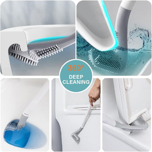 Toilet Brush, Long Handle Golf Toilet Brush with Holder 360° Deep Cleaning Flexible Silicone Toilet Cleaner Brush Wall Mounted for Bathroom (2Pcs ...