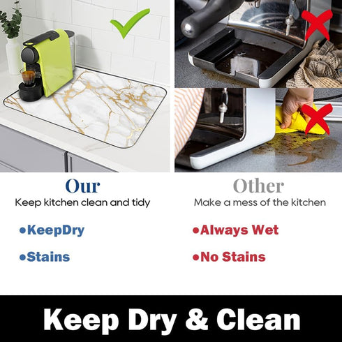 EMMTEEY Coffee Mat Dish Drying Mat for Kitchen Counter Marble Coffee Maker Mats Hide Stain Absorbent Rubber Backed Coffee Bar Mats for Countertops...