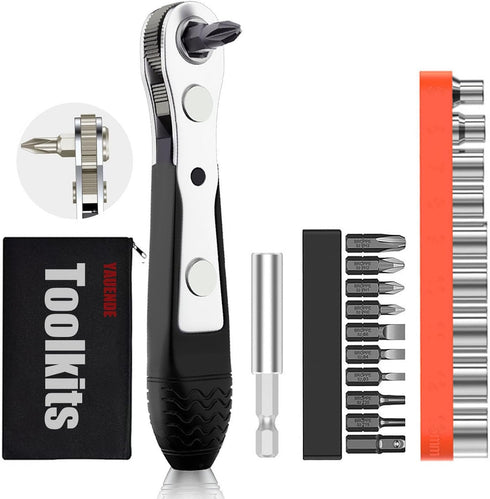 20in1 Right Angle Ratcheting Screwdriver Set, Upgraded mini ratchet set, Multi-Bit Options and Magnetic Clamps for Close-Up Projects, Furniture Re...