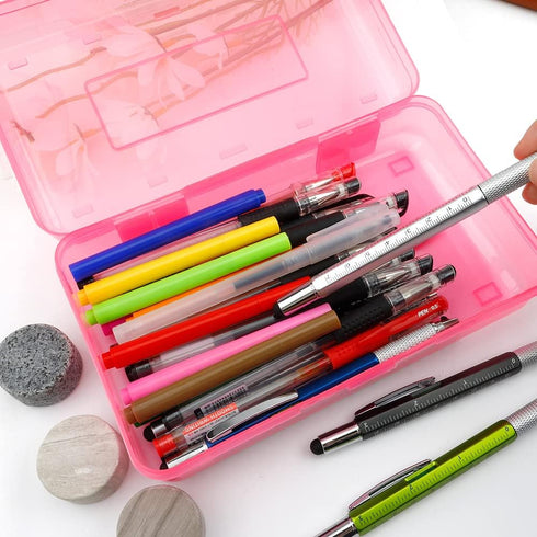Pencil Box, Large Capacity Clear Pencil Case, 1 Pack Hard Pencil Case, Clear Crayon Box with Snap-tight Lid Stackable Design, Plastic Storage Box ...