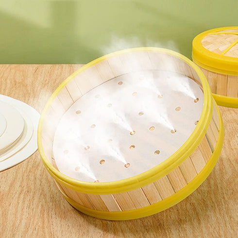 10 Inches Bamboo Steamer Liner, 50 PCS Round Air Fryer Parchment Paper with Holes for Air Fryer, White Non-Stick Steamer Liners...