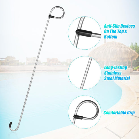 2pcs Swim Skimmer Basket Hook, 13.78in Long Stainless Steel Skimmer Basket Extension Handle Skimmer Lid Lifting Debris Removal Tool for Pool Maint...