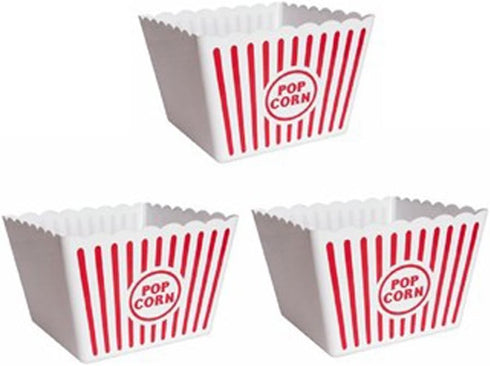 Novelty Place Plastic Popcorn Bowl, Red & White Striped Classic Popcorn Containers for Movie Night - 8" Square x 7" Deep (1 Pack)...