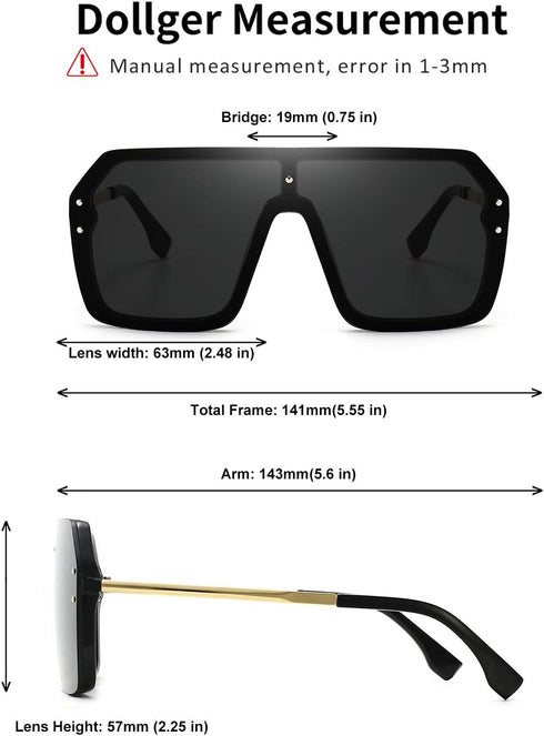 BOJOD Oversized Sunglasses for Women Trendy One Piece Flat Top Rimless Sunglasses Siamese Big Large Shades...