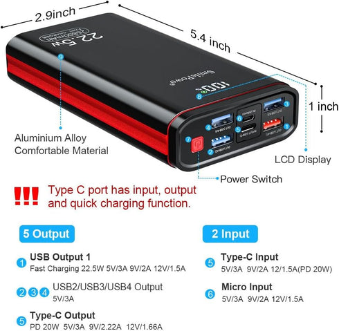 SmilePowo Portable-Charger-Power-Bank,PD 22.5W 26800mAh,Output 5V 3A LCD Digital Display Fast Charging Power Bank,Compatible with iPhone,Samsung G...