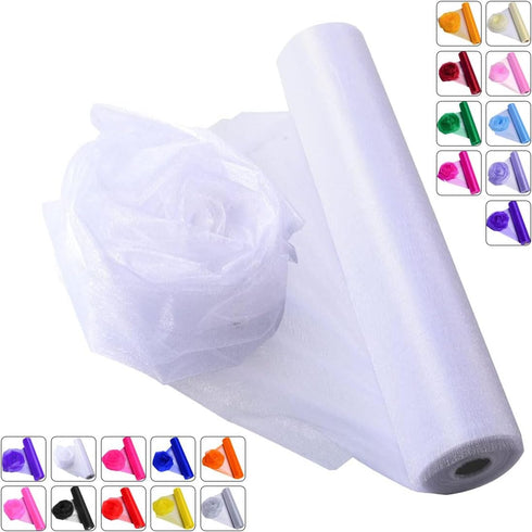 Crystal Organza Fabric Tulle - 16" by 50 Yards Sheer Fabric for Wedding Party Decoration Bridal Shower Tutu Roll Netting Spool Ribbon Wrapping (Wh...