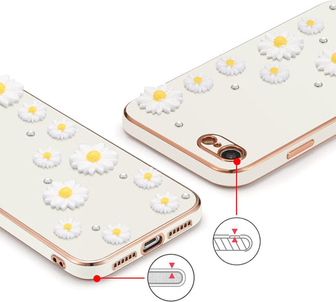 ZCDAYE Solid Color Daisy Case for iPhone 7/iPhone 8/iPhone SE 2020 Case with Camera Protection, Electroplated Plating Case Shockproof Slim Soft TP...