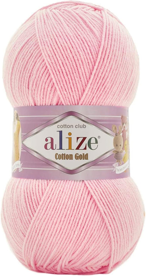 55% Cotton 45% Acrylic Yarn Alize Cotton Gold Thread Crochet Hand Knitting Art Lot of 4skn 400 gr 1444 yds (518-Ballerina Pink)......