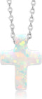 Gem Stone King Unisex 12MM Created Opal Cross Pendant Necklace | 925 Sterling Silver | With 18 Inch Silver Chain...