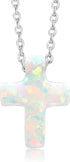 Gem Stone King Unisex 12MM Created Opal Cross Pendant Necklace | 925 Sterling Silver | With 18 Inch Silver Chain...