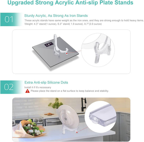 Comgrow 6 Pack 9.7 Inch Large Upgraded Anti-Slip Sturdy Acrylic Easel Plate Display Stands, Clear Photo Holder Picture Frame Stand, Displays Decor...