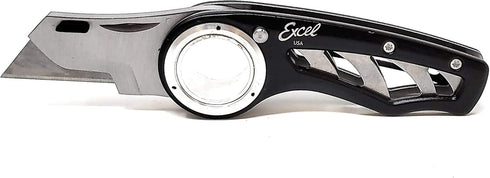 Excel Blades Revo Folding Pocket Utility Knife - Aluminum Body Heavy Duty Box Cutter with Holster, Anti-Slip Finger Loop Design Grip, Quick Change...