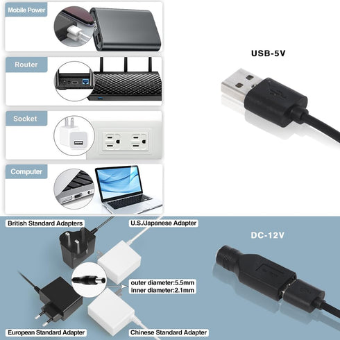 Dual 80mm Fan with 10 Speed USB 5V Fan DC 12V IPX5 Waterproof Fan PC Fan Portable Cooling Fan for Tablet TV Receiver Router DVR Xbox Greenhouse Ke...