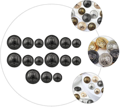 Wakauto 30Pcs Antique Metal Buttons with Round Vintage Sewing Buttons Coats Buttons Jacket Buttons Metal Blazer Button Set for DIY Craft (Black)...