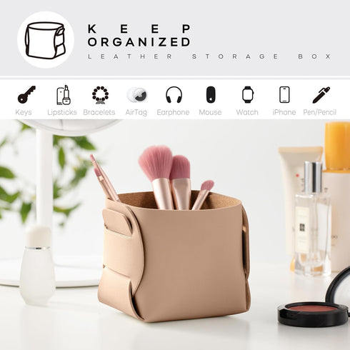 HOMIEAZICOZI 2-Pack Cork Leather Makeup Brush Holder Organizer - Desk Accessories Storage - Pencil Pen Holder - Stylish Addition to Home Decor (Ap...