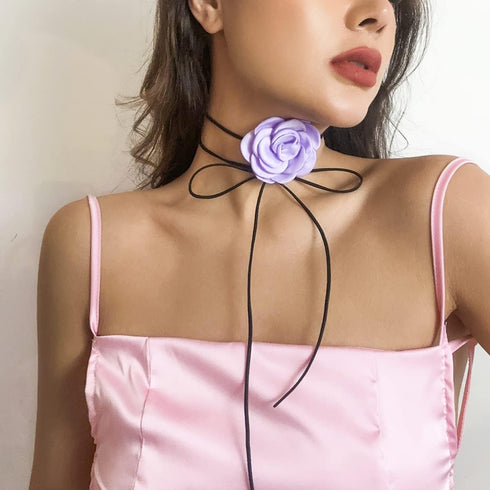 Flower Choker For Women, Flower Necklace Black Floral Long Dainty Handmade Trendy Cute Women'S Choker Necklaces Fashion Jewelry...